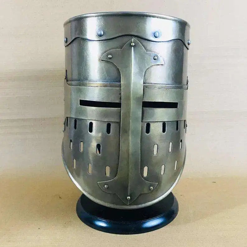 Handmade Antique Medieval Crusader Templar Helmet Mild Steel Polished Full Head Armor for Reenactment Cosplay Metal Craft