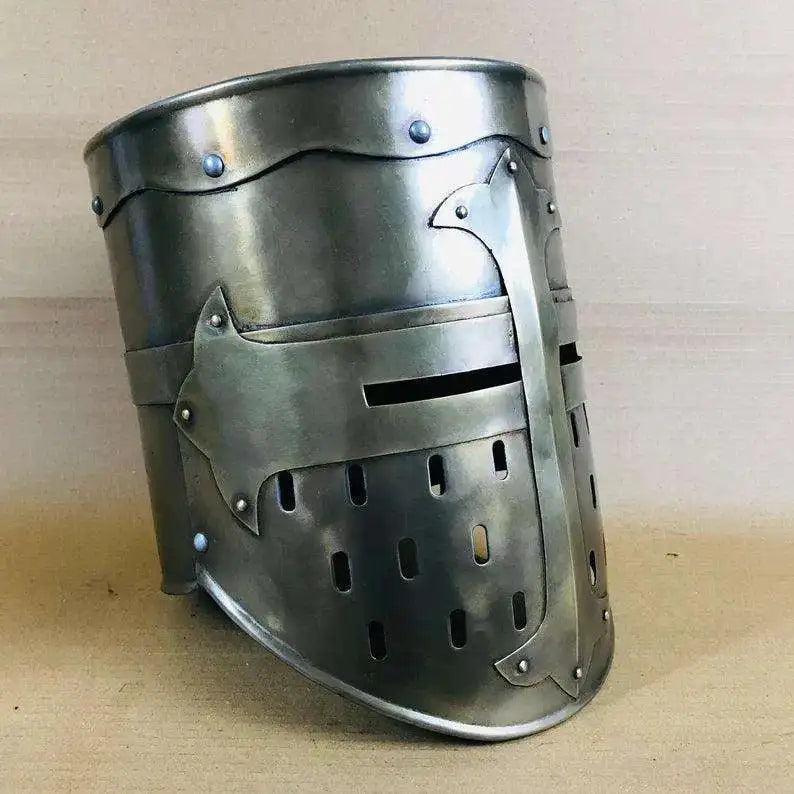 Handmade Antique Medieval Crusader Templar Helmet Mild Steel Polished Full Head Armor for Reenactment Cosplay Metal Craft