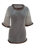 Handcrafted Medieval Chainmail Shirt With Leather Trim Aluminum Half Sleeve Hauberk Armor Cosplay for Historical Reenactment