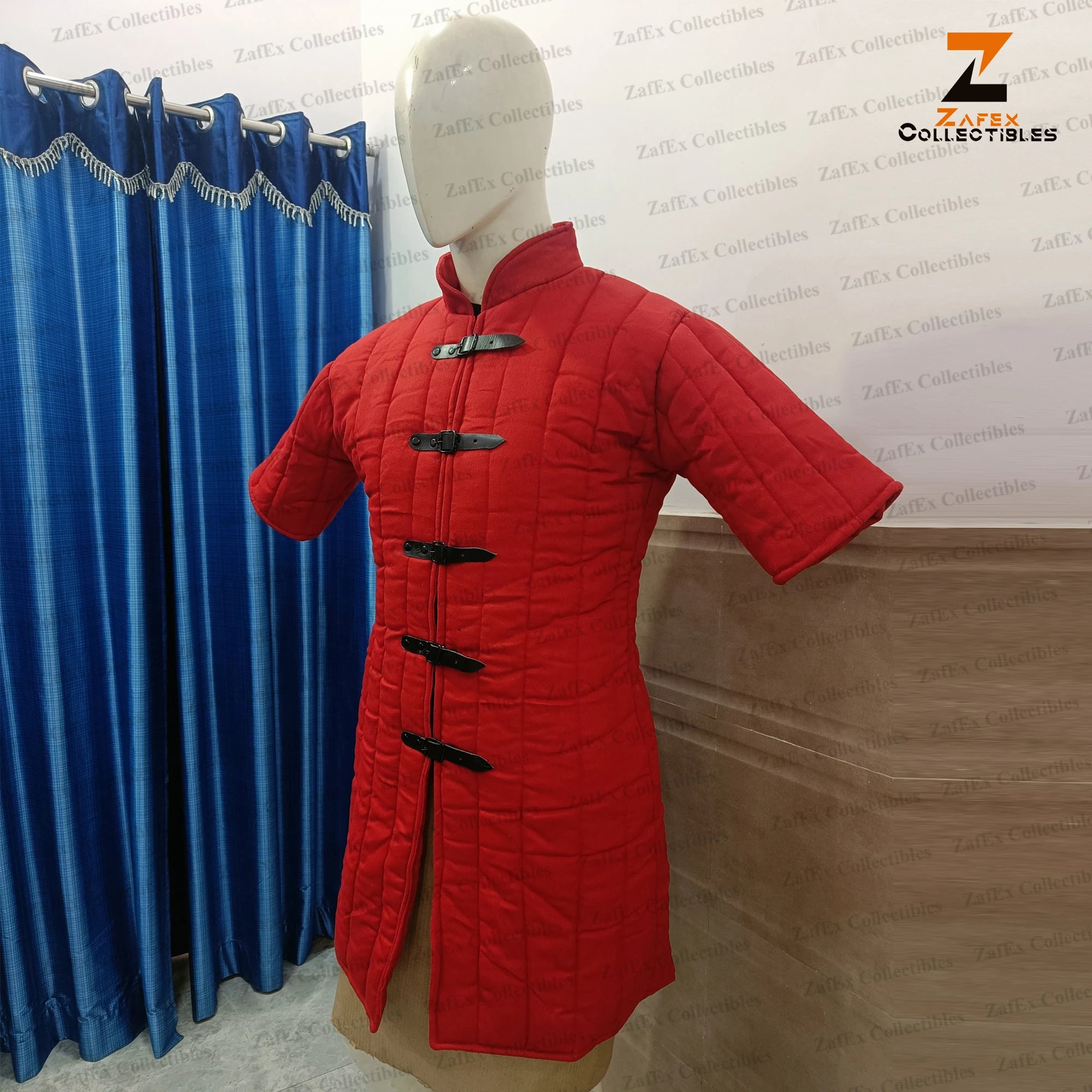 Medieval Red Gambeson Coat Half Sleeve Thick Padded Jacket for Cosplay Reenactment Costume Durable Cotton Aketon Knight Outfit
