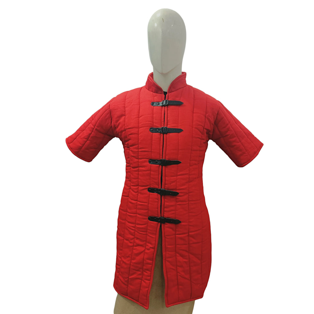 Medieval Red Gambeson Coat Half Sleeve Thick Padded Jacket for Cosplay Reenactment Costume Durable Cotton Aketon Knight Outfit