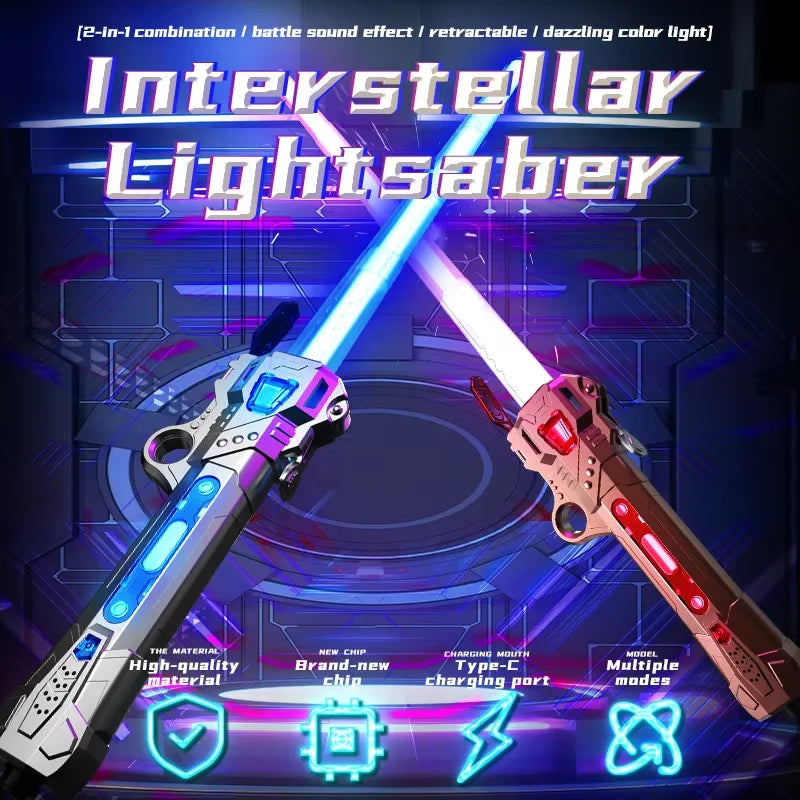 Unisex Children's Simulation Laser Sword Retractable Plastic LED Flashing Knife Planet Toys with Sound for Boys Gift