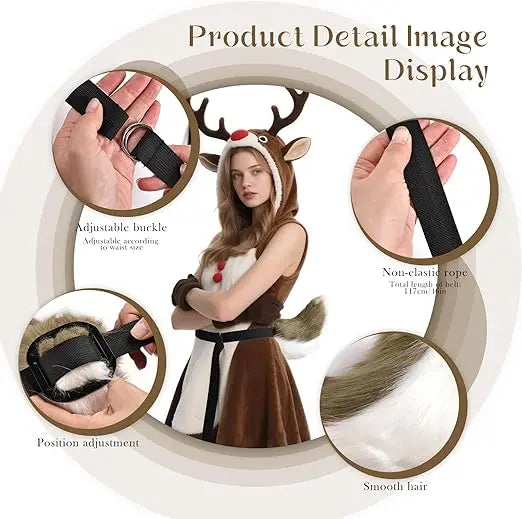 Deer Tail Goat Tail-Fiber Filled Faux Fursuit Tail With Adjustable Waist StrapFor Adult Halloween Easter Animal Cosplay