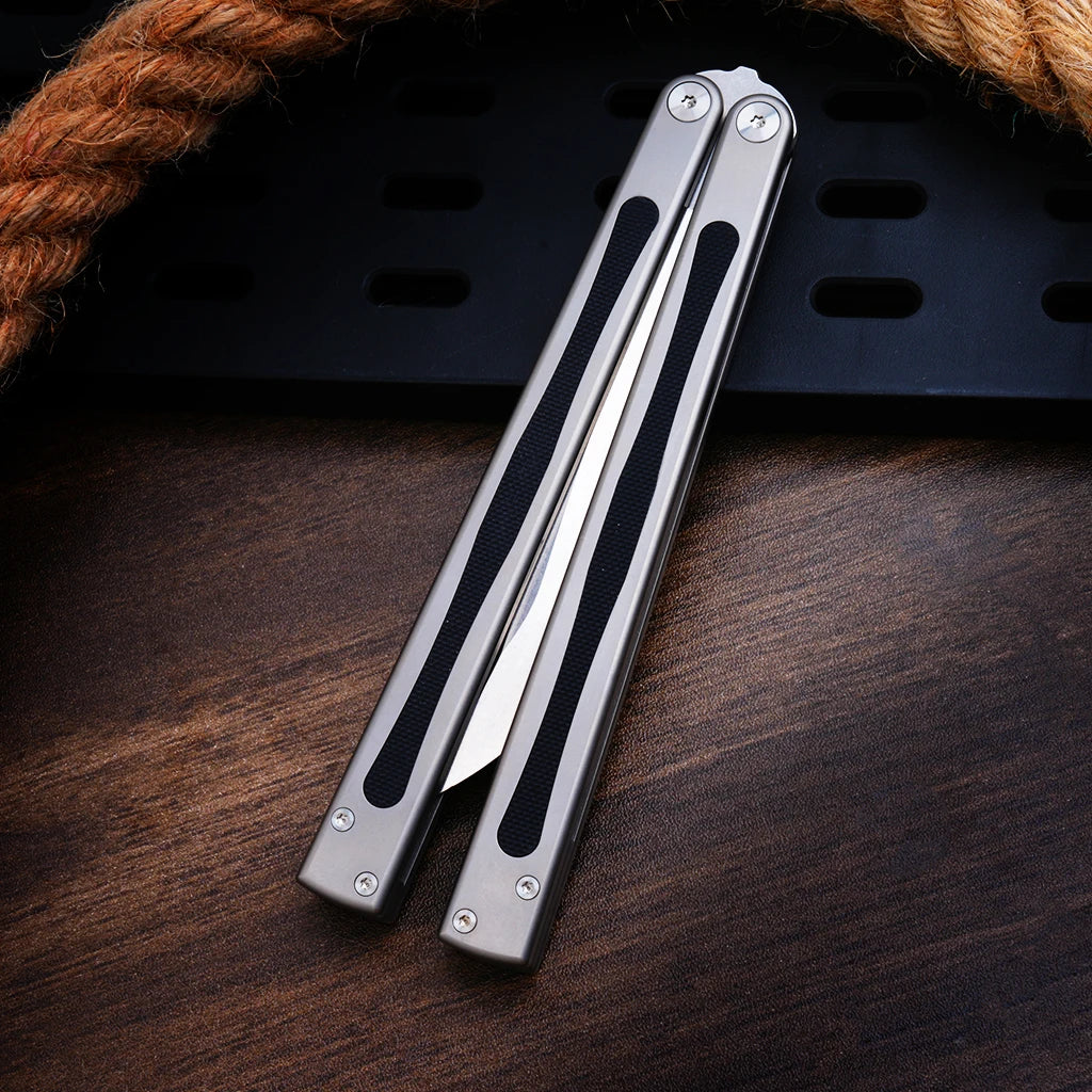 Portable Lightweight Titanium Balisong Knife Multi-Purpose Outdoor Camping Hunting Survival Tactical Folding Utility Knife