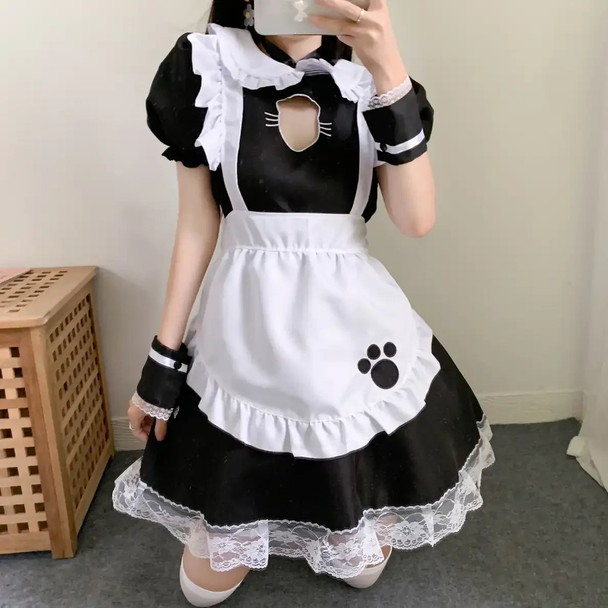 Sexy Black Cat Women Fantasy French Maid Outfit Men Gothic Sweet Lolita Dress Anime Cosplay Costume Plus Size