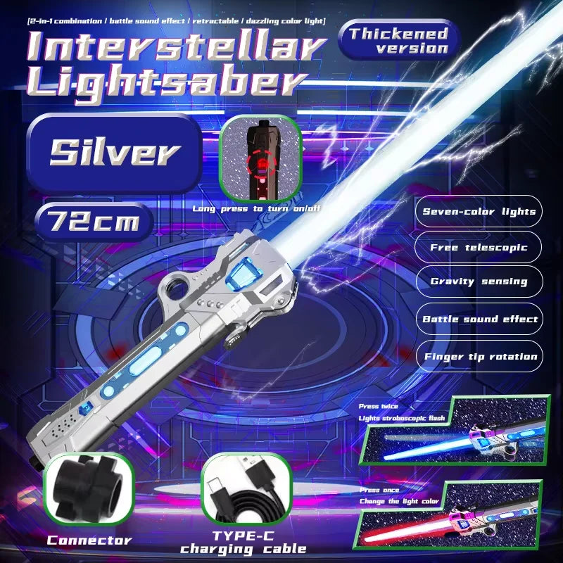 Unisex Children's Simulation Laser Sword Retractable Plastic LED Flashing Knife Planet Toys with Sound for Boys Gift