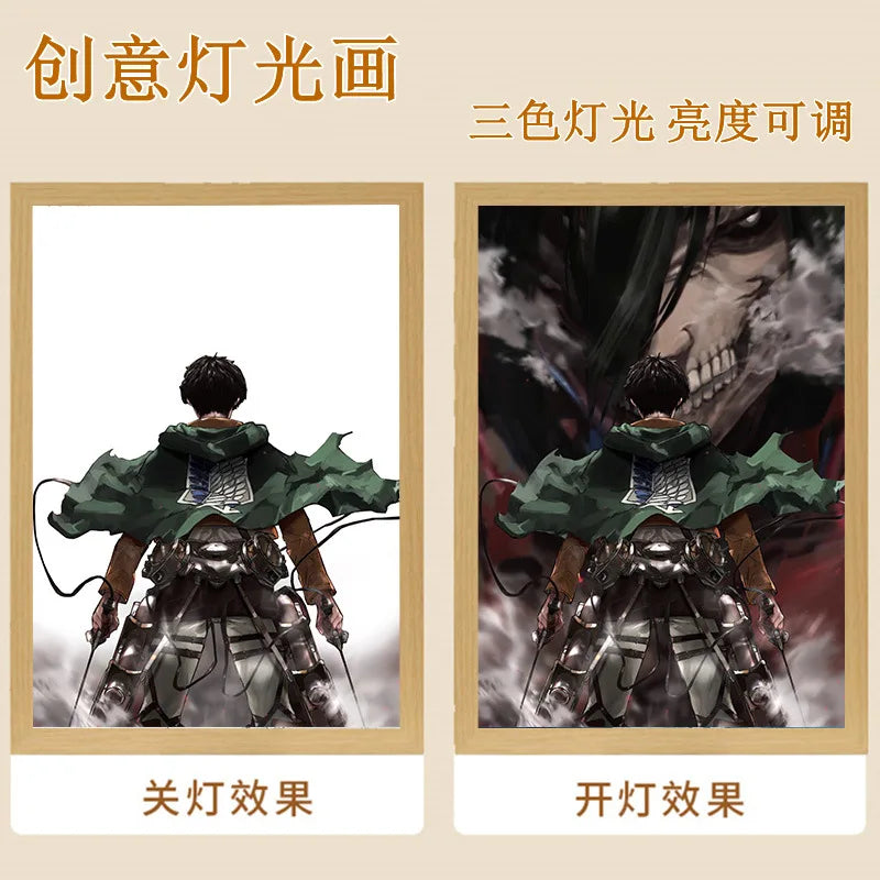 Cartoon Glow Poster Led Light Wall Art Painting Home Decor Anime Light Box Lamp Attack on Titan Anime Poster