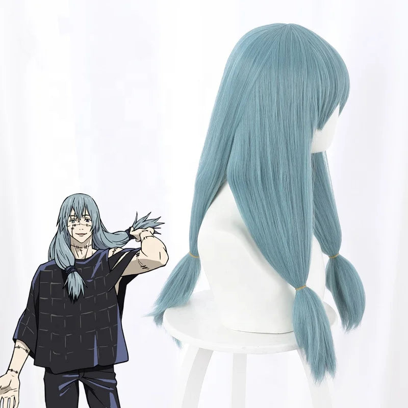 Wholesale Mahito Wig Cosplay 65cm Long Straight Lake Blue Jujutsu Kaisen Anime Peluca Synthetic Halloween Hair Wig