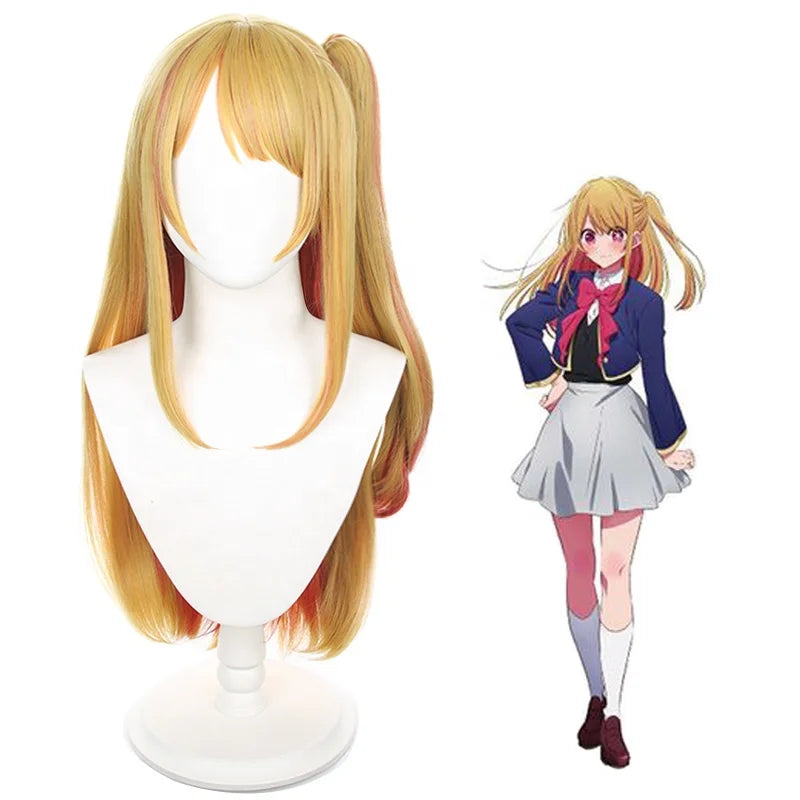 Wholesale 75cm Long Blonde Pink Mixed Oshi No Ko Hoshino Rubii Wig Synthetic Anime Cosplay Costume Wig With One Ponytail