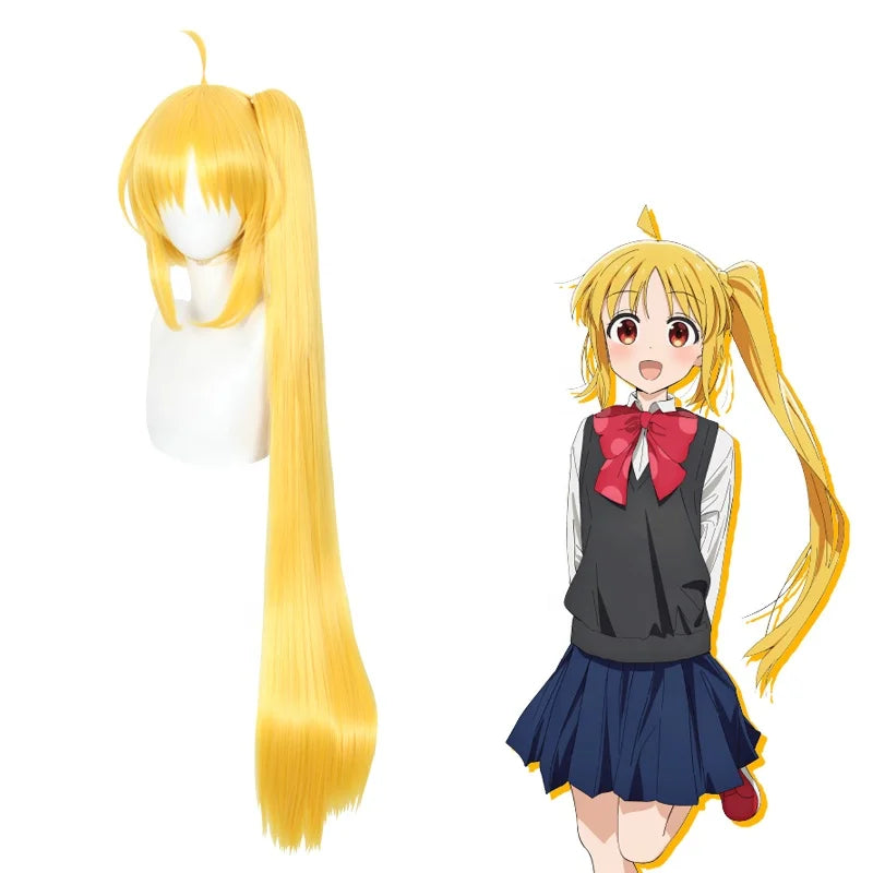 Wholesale 100cm Long Golden Bocchi The Rock Ijichi Nijika Wig Cosplay Synthetic Anime Cosplay Costume Wig With One Ponytail