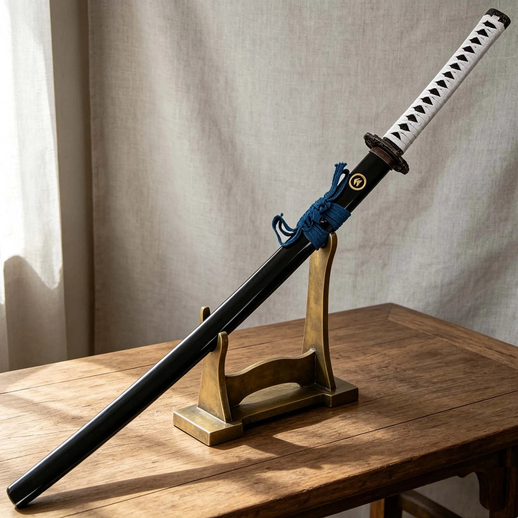 14+ Japanese Samurai Katana, Unsharpened Replica Sword, White Tsuka, Black Scabbard, for Adult Collectors & Cosplay