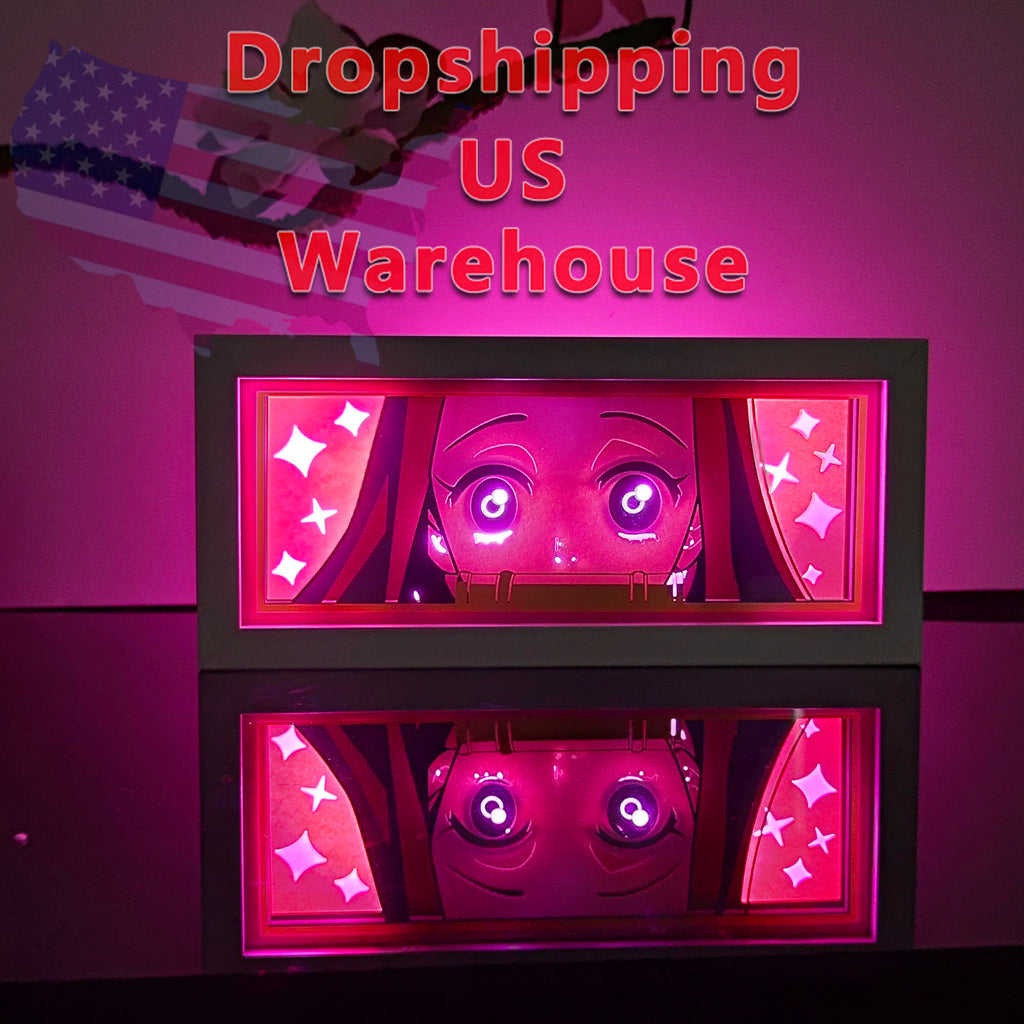 Anime Demon Slayer USA Warehouse Dropshipping Paper Carving Lamp 3D Anime Light Box Handicrafts Table Decoration Christmas Gift