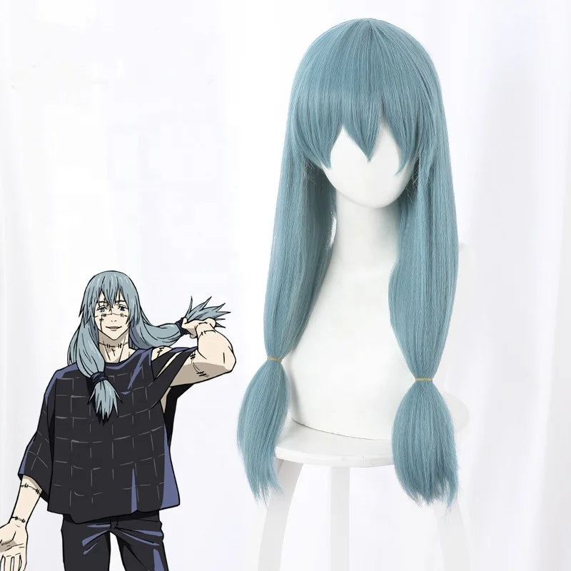 Wholesale Mahito Wig Cosplay 65cm Long Straight Lake Blue Jujutsu Kaisen Anime Peluca Synthetic Halloween Hair Wig