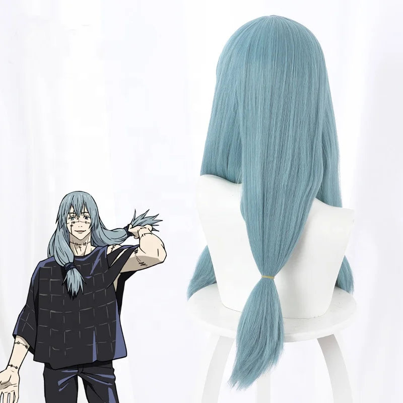 Wholesale Mahito Wig Cosplay 65cm Long Straight Lake Blue Jujutsu Kaisen Anime Peluca Synthetic Halloween Hair Wig