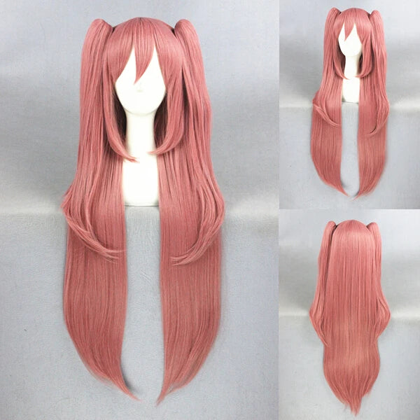 High Quality 90cm Long Straight Pink Seraph of the End Krul Tepes Wig Synthetic Anime Cosplay Hair Wig With Two Ponytails