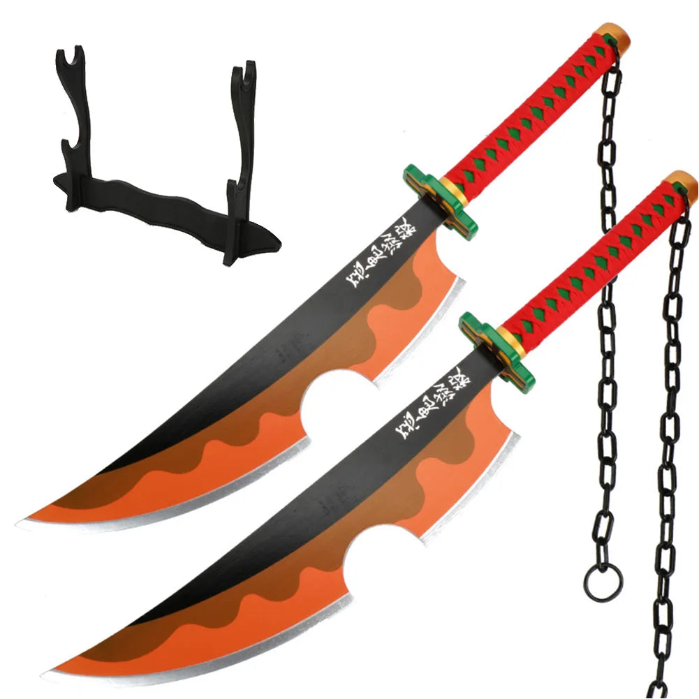 2pcs Uzui Tengen Swords Original Texture Anime Katana Cosplay Bamboo Wooden Toy Sword