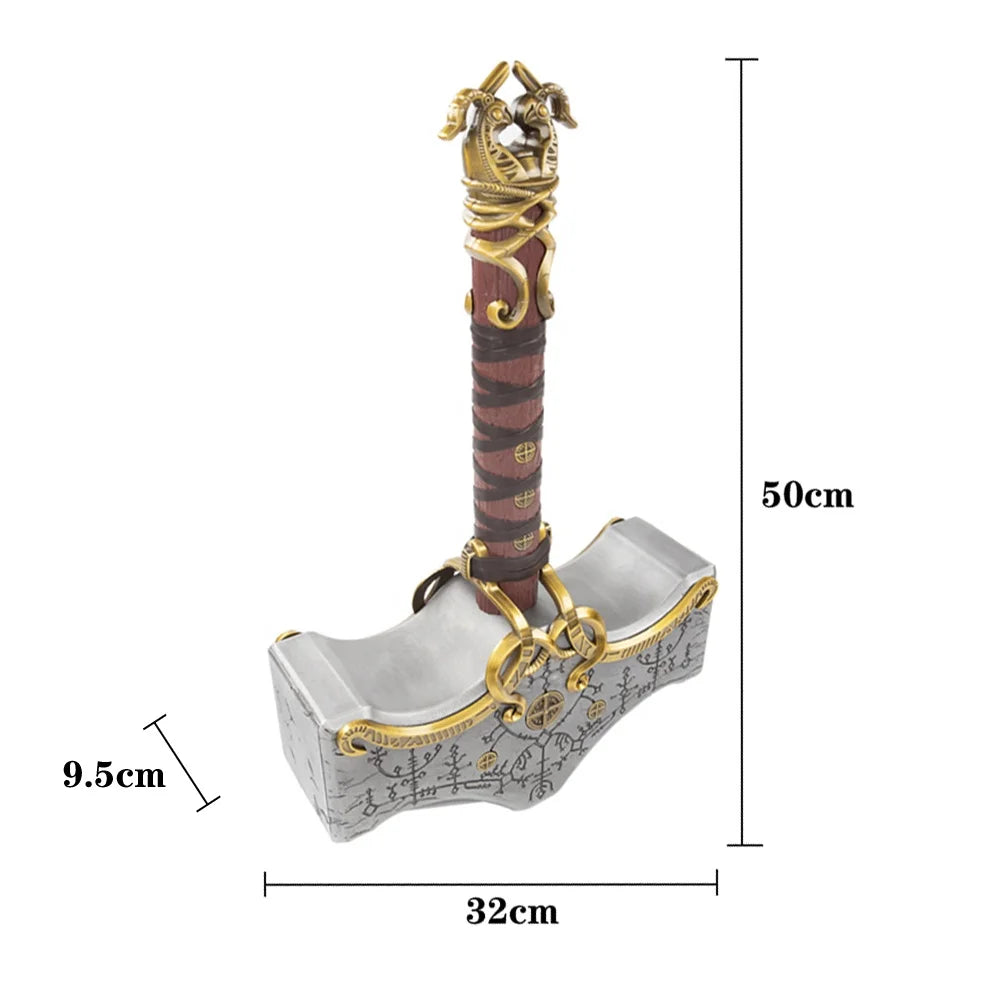 Drop Shipping Full Metal 1:1 Scale God of War Ragnarok Cosplay Prop Weapon Replica Mjolnir Thor Hammer with Resin Base