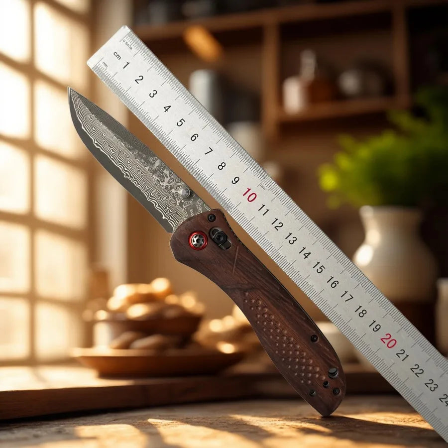 Local Stock Damascus Knife with Wood Handle Folding Design for Survival Outdoor Hunting Camping EDC Pocket Tool