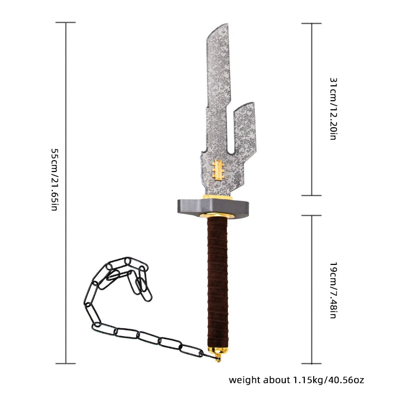 Fantasy Cursed Tool Replica Sword with Stand, Weathered Metal Blade, 14+