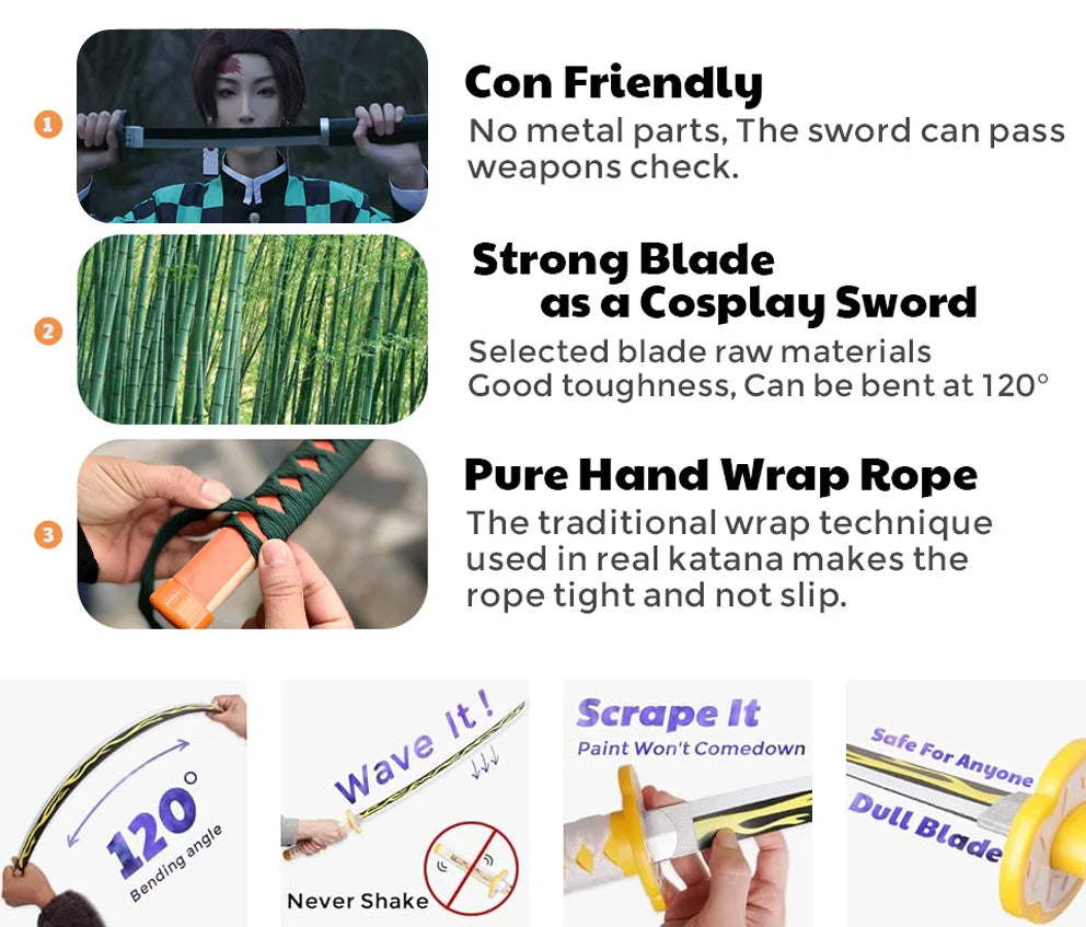 Wood Bamboo Katana 104cm / 41in Cosplay Anime Characters Props Tokitou Muichirou Kanroji Mitsuri Sword Collections and Gifts