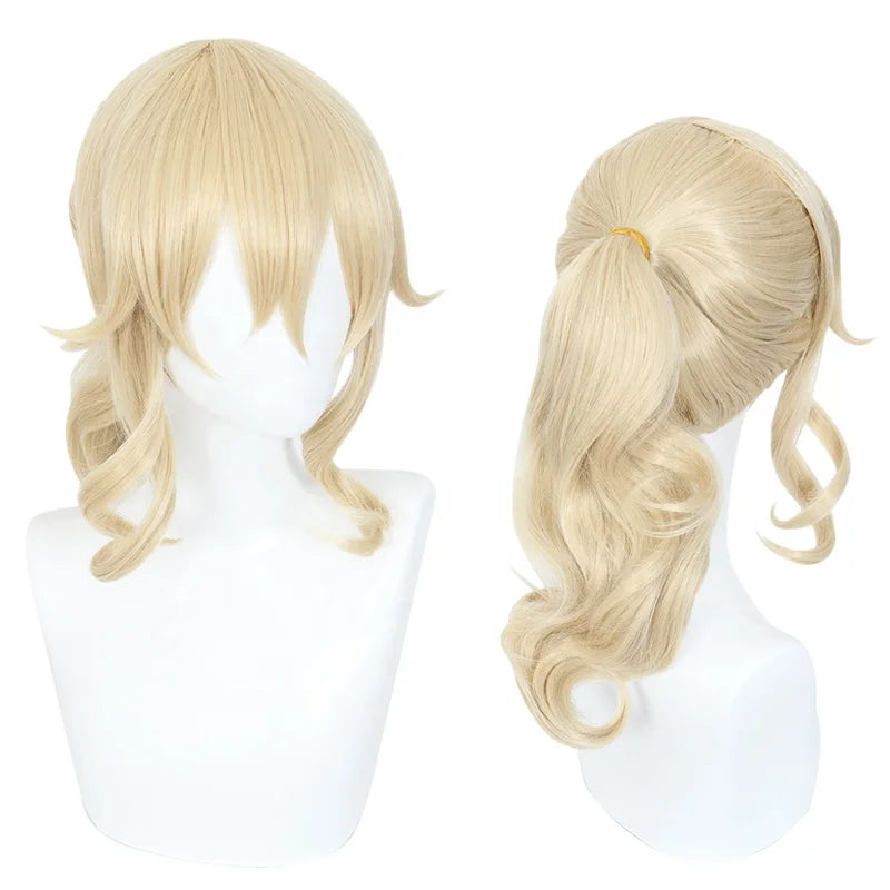 Wholesale Genshin Impact Wig Cosplay 45cm Medium Long Curly Light Blonde Jean Hair Wig Synthetic Anime Cosplay Peluca