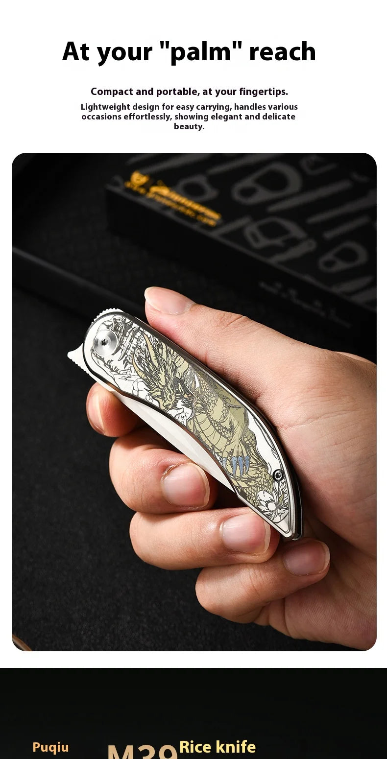 PioneerEDC Gr5 Titanium Alloy Survival Knife EDC Folding Utility Knife M390 Steel Blade High Hardness Tactical Camping Knife