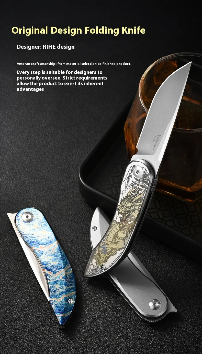 PioneerEDC Gr5 Titanium Alloy Survival Knife EDC Folding Utility Knife M390 Steel Blade High Hardness Tactical Camping Knife