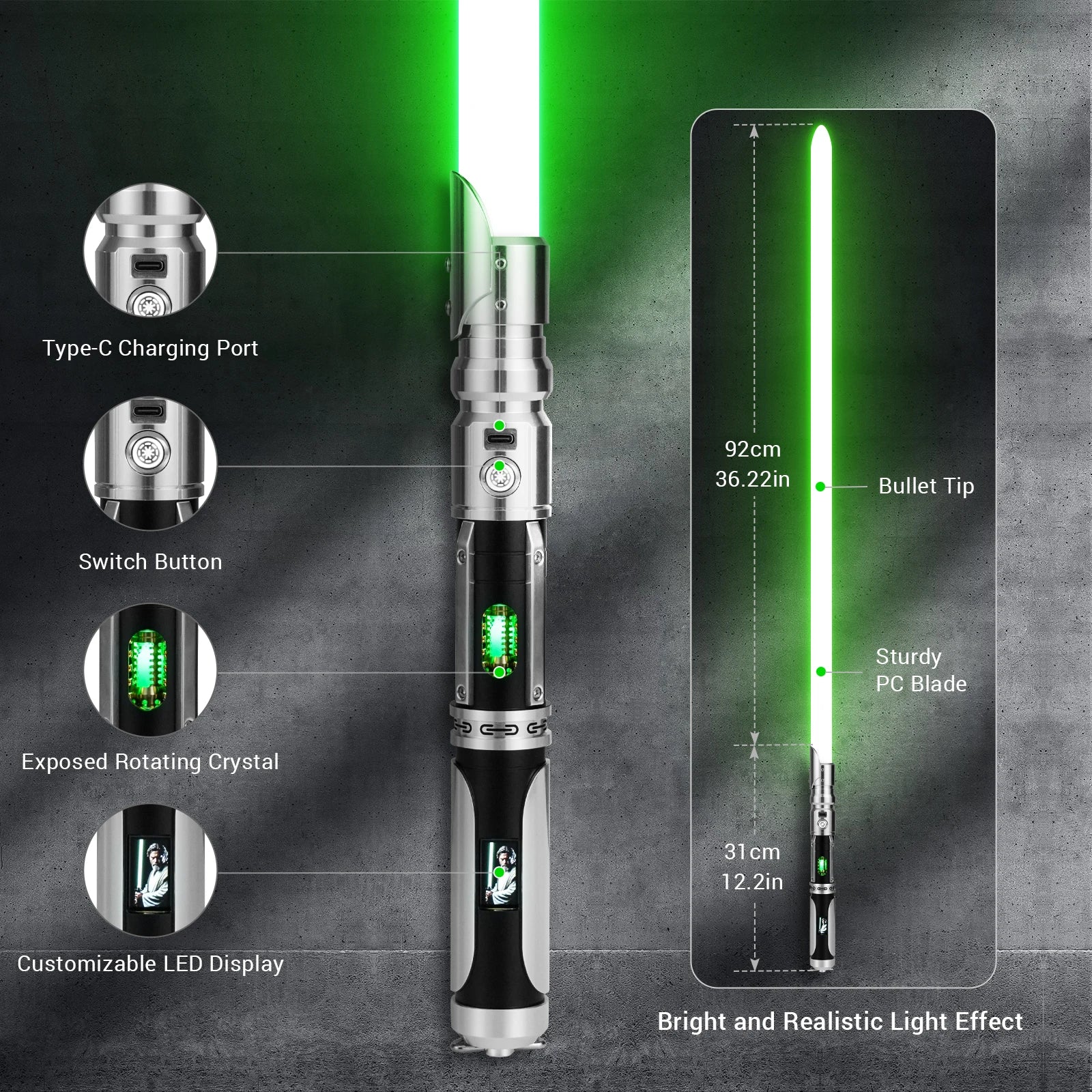 World's Exclusive Neopixel LED Light Saber Sword with OLED Display Screen Original Lightsaber Spinning Chamber Light-up Toys
