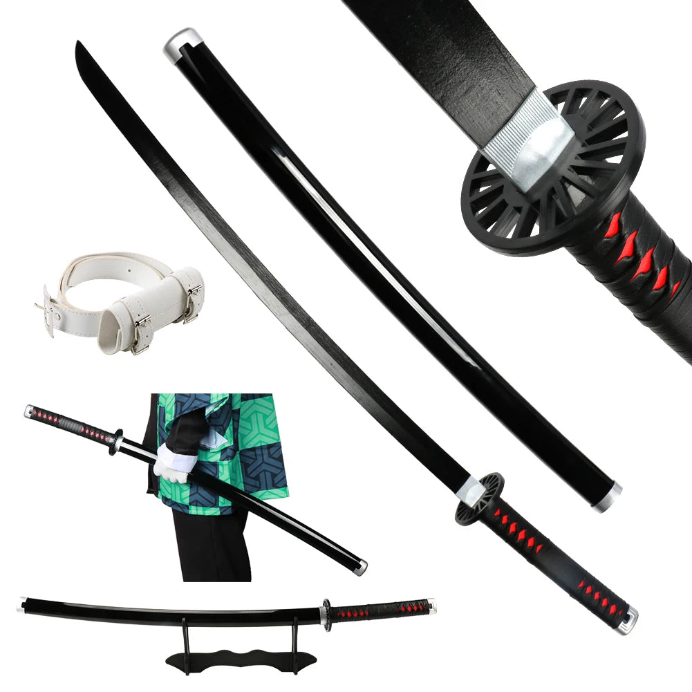 41 Inch Demon Slayer Samurai Katana Sword With Belt and Holder Kanroji Mitsuri Tanjiro Halloween Cosplay Props Decoration