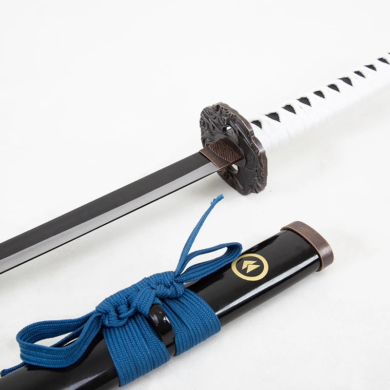 Japanese Samurai Katana, Unsharpened Training Sword, White Handle Black Scabbard, for Display & Cosplay