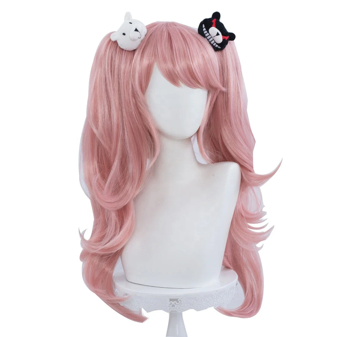 High Quality 60cm Long Curly Pink Dangan Ronpa Wig Enoshima Junko Hair Synthetic Anime Cosplay Wigs With 2Ponytails CS-078C