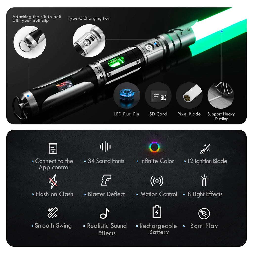 LGTSABERS Customizable Proffie Neopixel Saber Heavy Dueling Lightsaber Laser Sword W/ Rotating Crystal and Led Screen Kids Toy