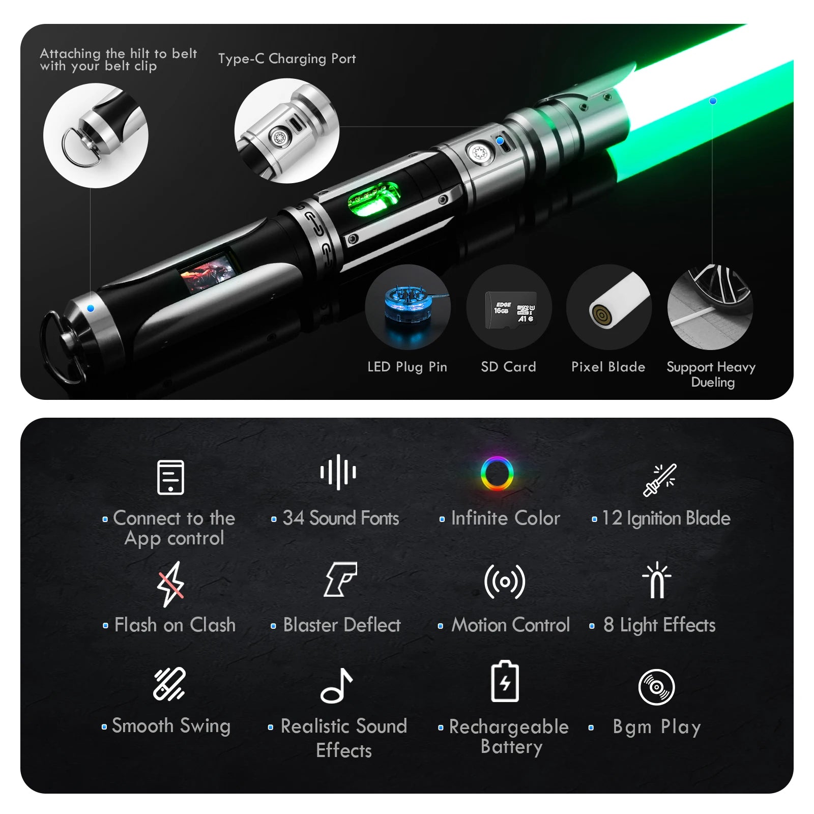 LGTSABERS Customizable Proffie Neopixel Saber Heavy Dueling Lightsaber Laser Sword W/ Rotating Crystal and Led Screen Kids Toy