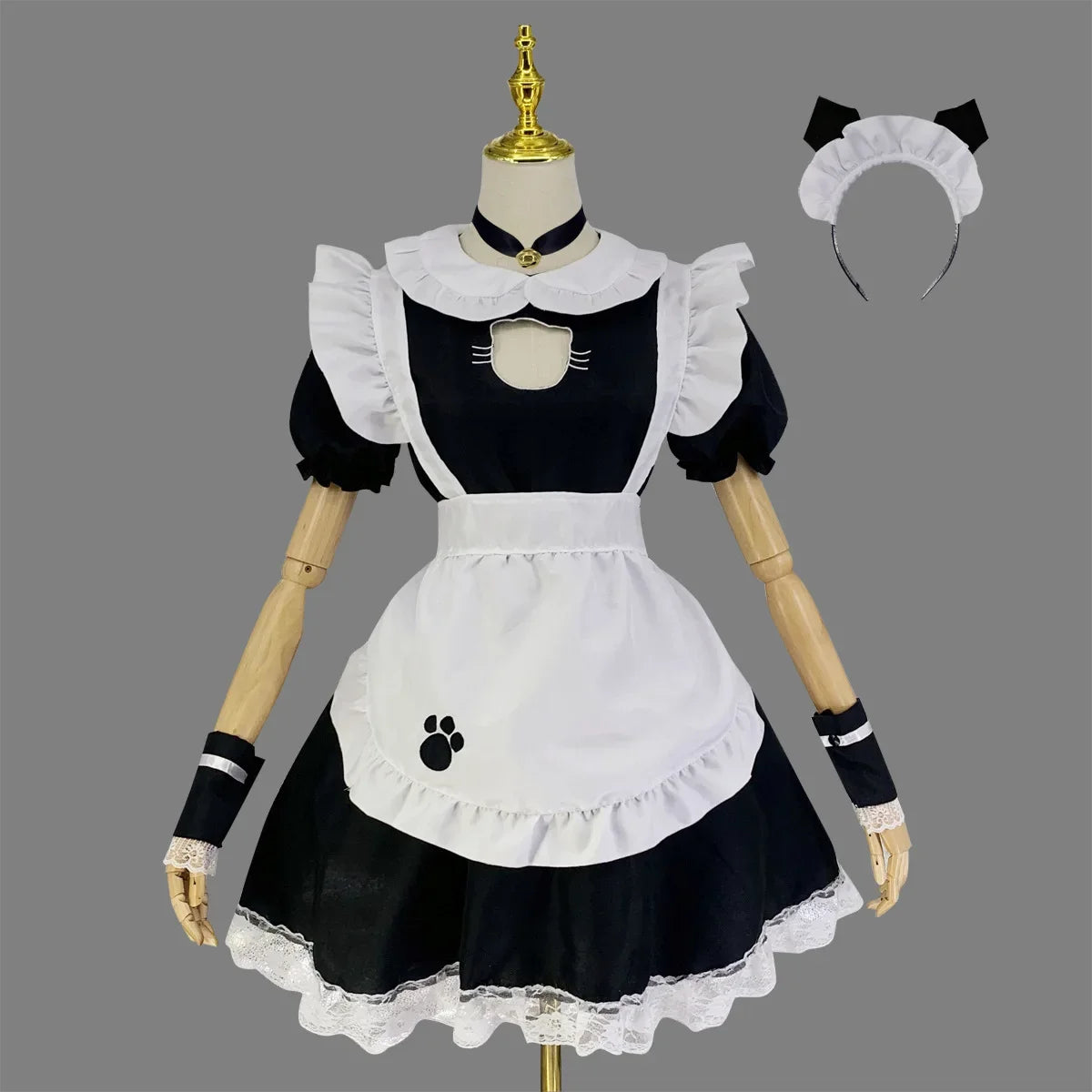Sexy Black Cat Women Fantasy French Maid Outfit Men Gothic Sweet Lolita Dress Anime Cosplay Costume Plus Size