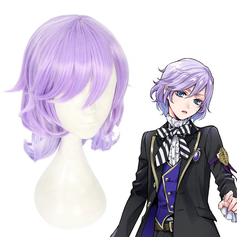 High Quality 40cm Medium Long Curly Light Purple Mixed Twisted Wonderland Felmier Peluca Synthetic Anime Cosplay Wigs