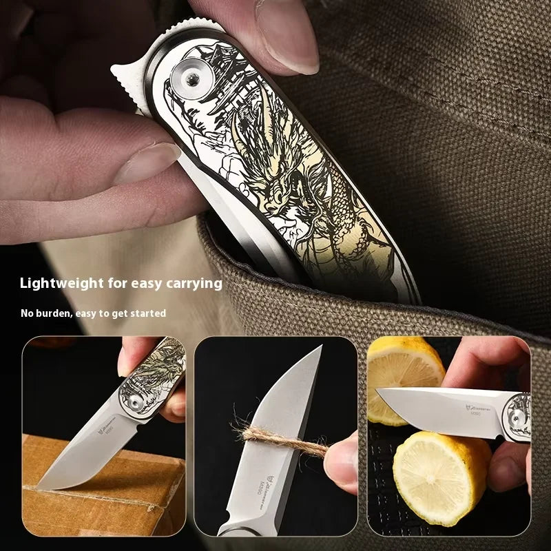 PioneerEDC Gr5 Titanium Alloy Survival Knife EDC Folding Utility Knife M390 Steel Blade High Hardness Tactical Camping Knife