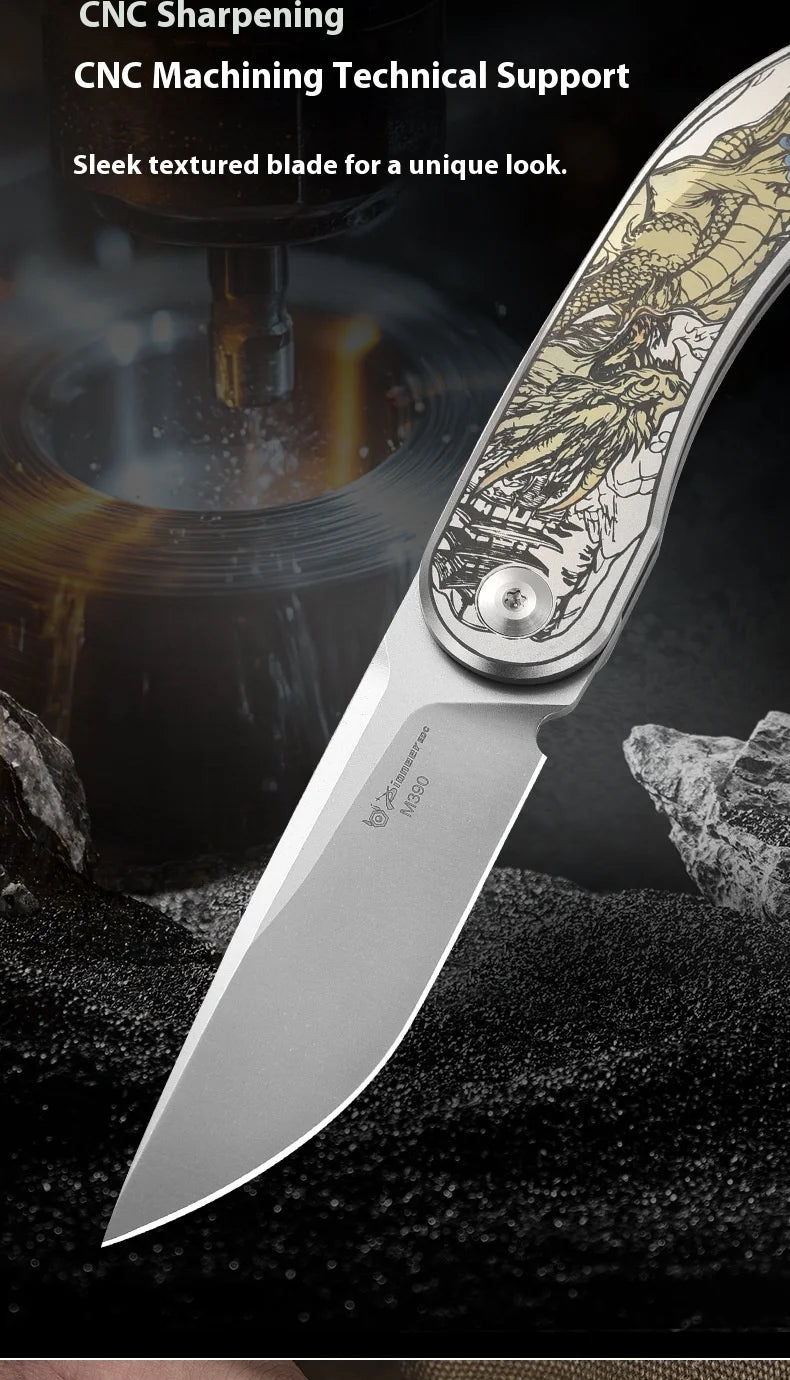 PioneerEDC Gr5 Titanium Alloy Survival Knife EDC Folding Utility Knife M390 Steel Blade High Hardness Tactical Camping Knife