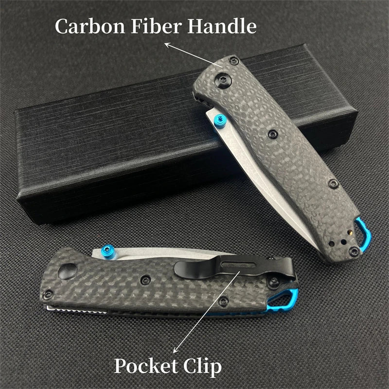 BM535 533-3 Mini Carbon Fiber Folding Knife S90V Black Damascus Steel Blade Outdoor Camping & Hunting Pocket Tactical EDC Tool