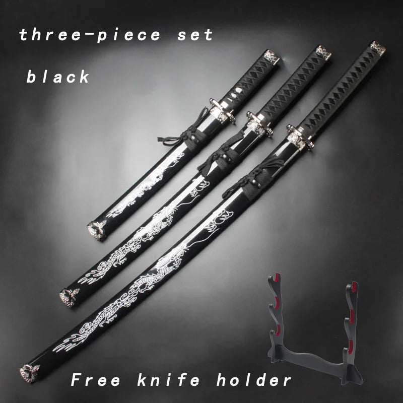 Three Piece Set of Dragon Pattern Swords Long and Short Knives Cold Weapons Film and Television Props Role Playing Props