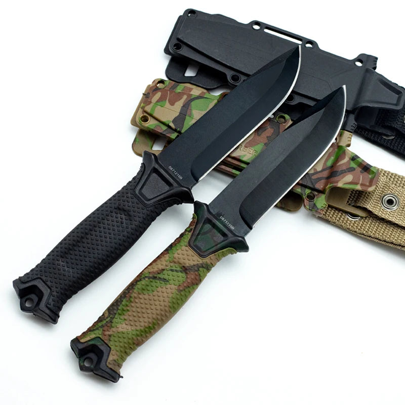 Portable Multifunctional Black Folding Knife with Stainless Steel and Rubber Handle for Outdoor Camping Custom OEM Support