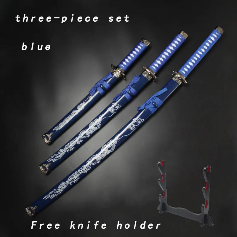 Three Piece Set of Dragon Pattern Swords Long and Short Knives Cold Weapons Film and Television Props Role Playing Props