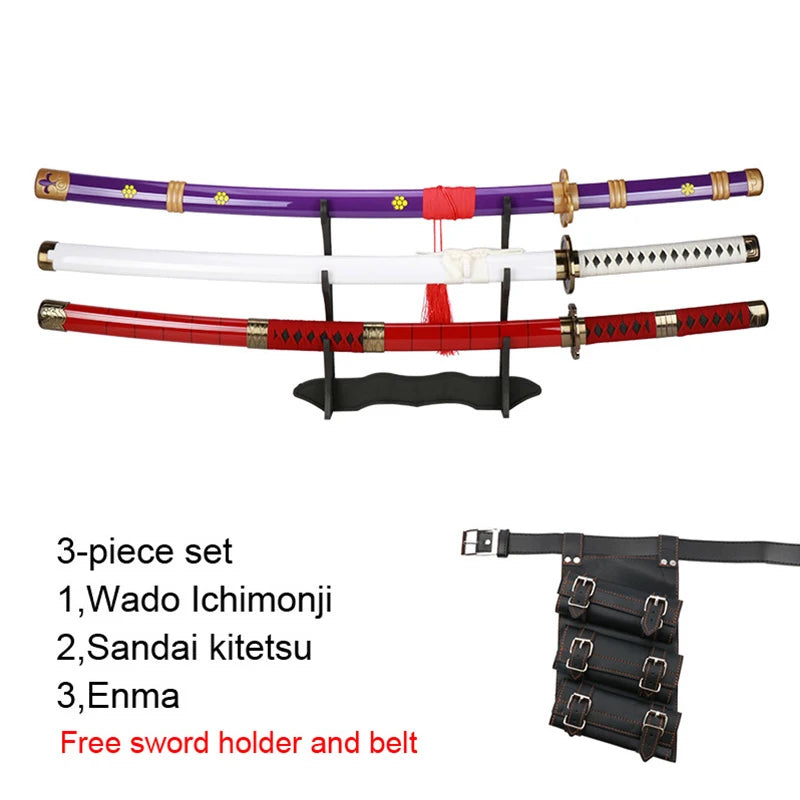 Roronoa Zoro Three Piece Katana Set Handmade Shusui Enma  Kitetsu Swords With Free Display Stand and Belt Cosplay Prop