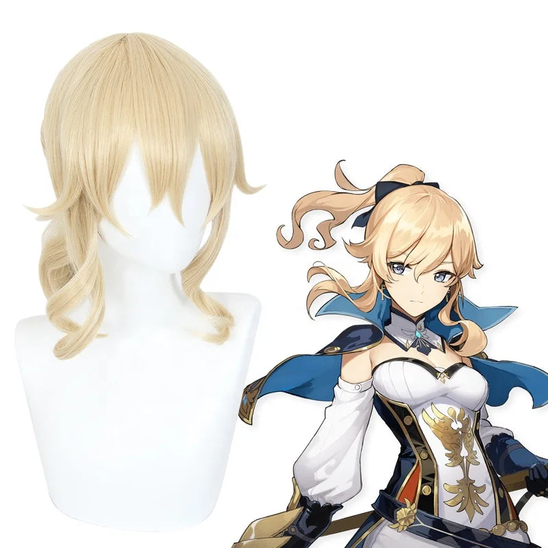 Wholesale Genshin Impact Wig Cosplay 45cm Medium Long Curly Light Blonde Jean Hair Wig Synthetic Anime Cosplay Peluca