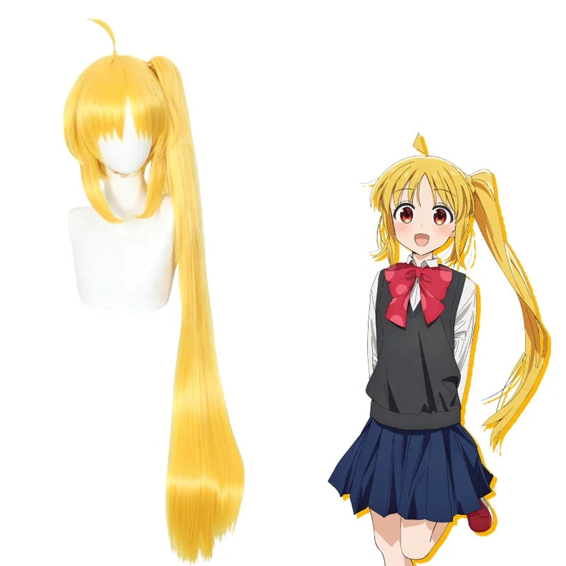 Wholesale 100cm Long Golden Bocchi The Rock Ijichi Nijika Wig Cosplay Synthetic Anime Cosplay Costume Wig With One Ponytail