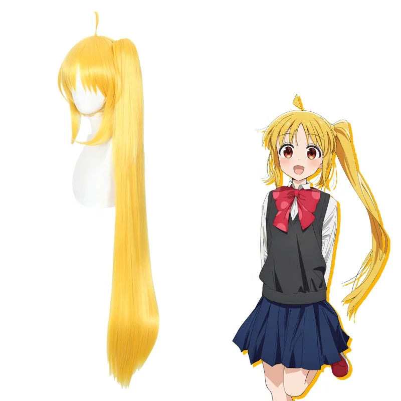 Wholesale 100cm Long Golden Bocchi The Rock Ijichi Nijika Wig Cosplay Synthetic Anime Cosplay Costume Wig With One Ponytail