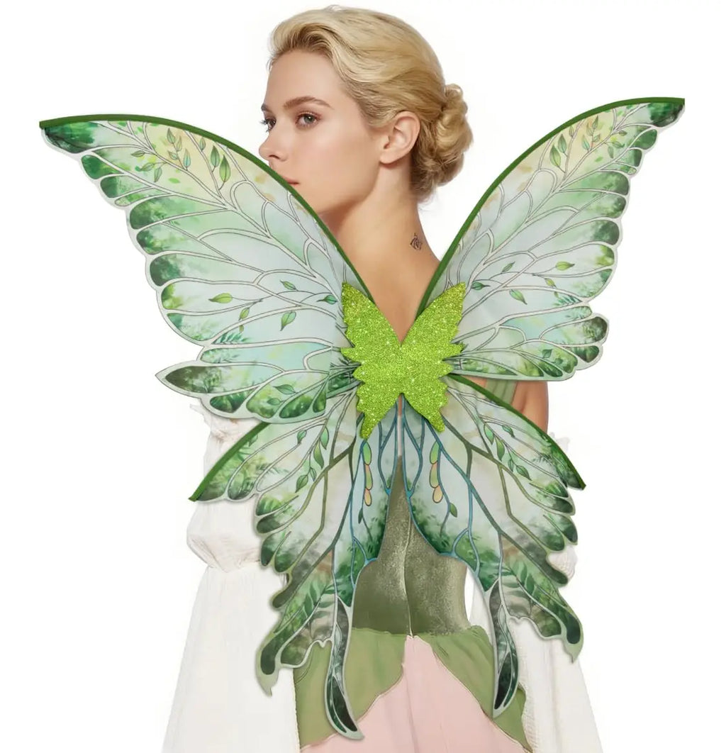 Fairy Wings Costume Set for Adults Butterfly Wings with Elf Ears & Flower Arm Wraps for Halloween Cosplay Photo