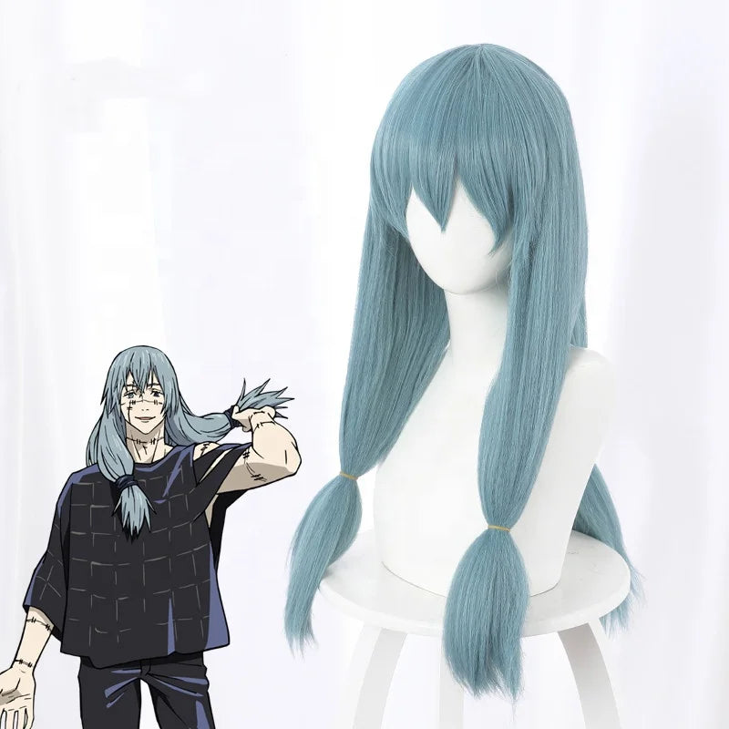Wholesale Mahito Wig Cosplay 65cm Long Straight Lake Blue Jujutsu Kaisen Anime Peluca Synthetic Halloween Hair Wig