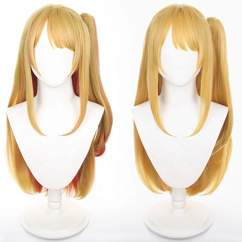 Wholesale 75cm Long Blonde Pink Mixed Oshi No Ko Hoshino Rubii Wig Synthetic Anime Cosplay Costume Wig With One Ponytail