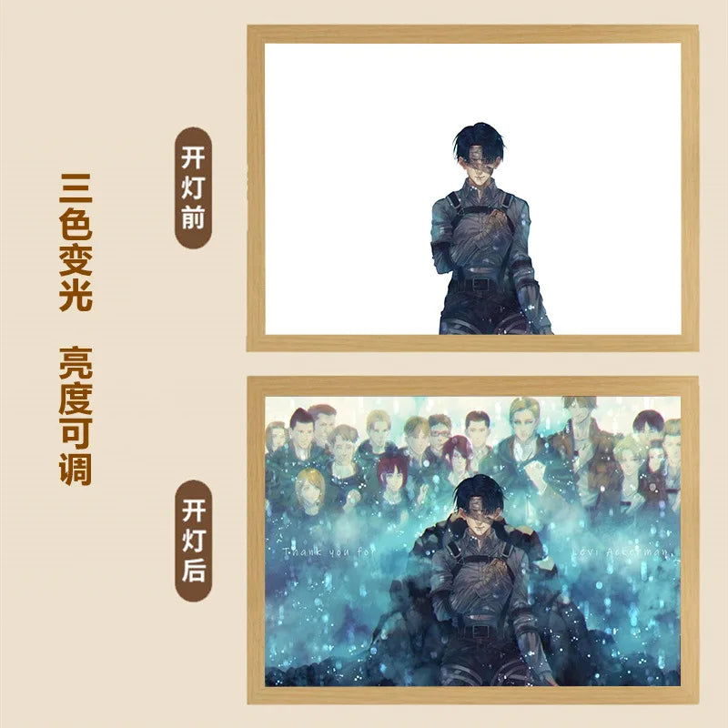 Cartoon Glow Poster Led Light Wall Art Painting Home Decor Anime Light Box Lamp Attack on Titan Anime Poster