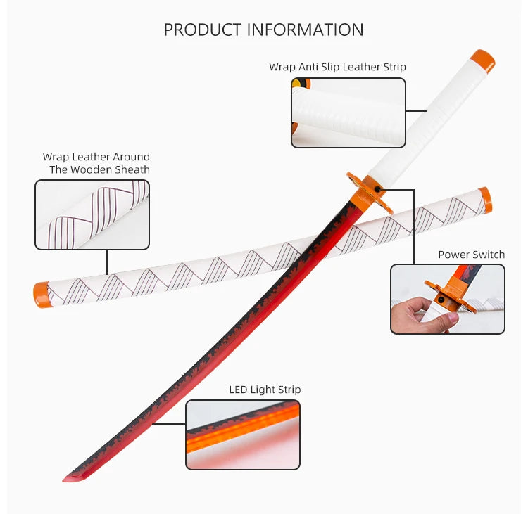 Light-Up Samurai Sword, Flame Pattern LED Katana, Japanese Anime Cosplay Prop